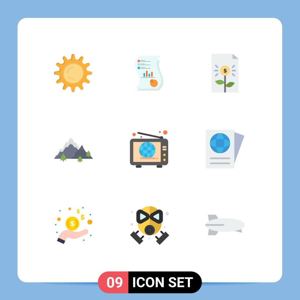 9 tematiska vektor platt färger och redigerbar symboler av kulle berg papper investering dokumentera redigerbar vektor design element