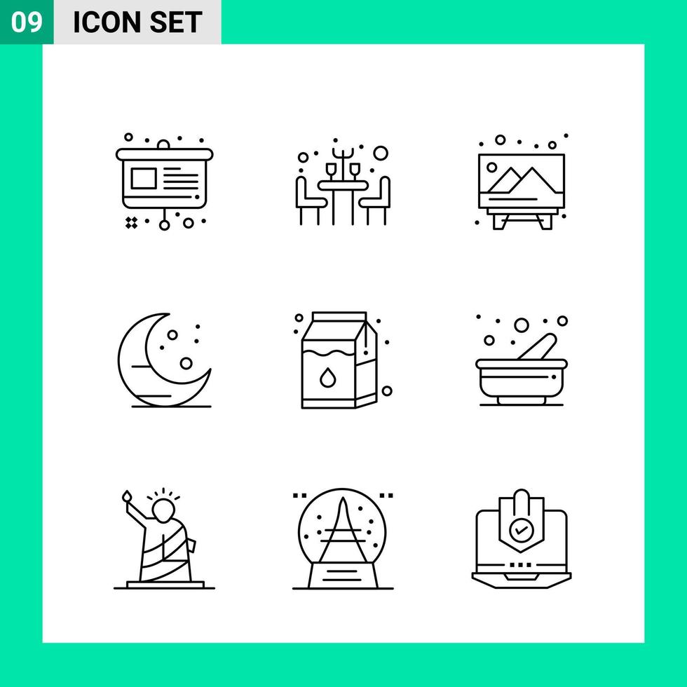 packa av 9 linje stil ikon uppsättning översikt symboler för skriva ut kreativ tecken isolerat på vit bakgrund 9 ikon uppsättning kreativ svart ikon vektor bakgrund