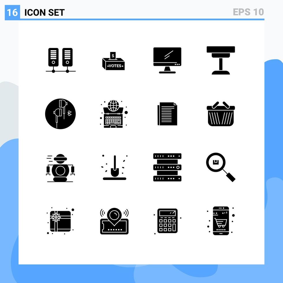 moderner satz von 16 soliden glyphen und symbolen wie tischmöbel computer schreibtisch pc editierbare vektordesignelemente vektor