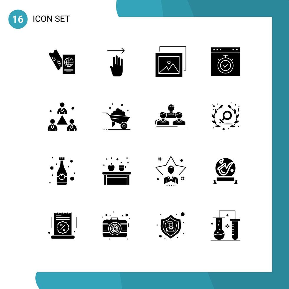 16 universell fast glyf tecken symboler av företag stoppur rätt sida browser redigerbar vektor design element