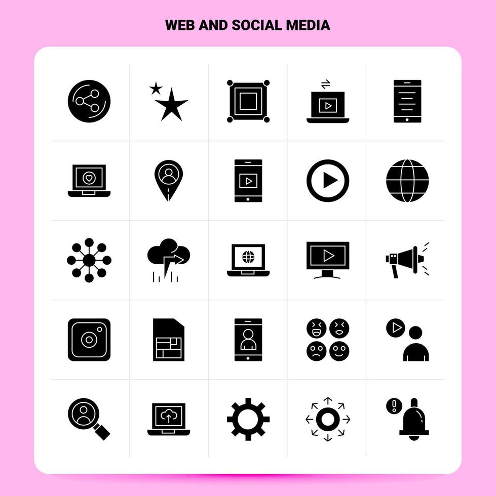 fast 25 webb och social media ikon uppsättning vektor glyf stil design svart ikoner uppsättning webb och mobil företag idéer design vektor illustration
