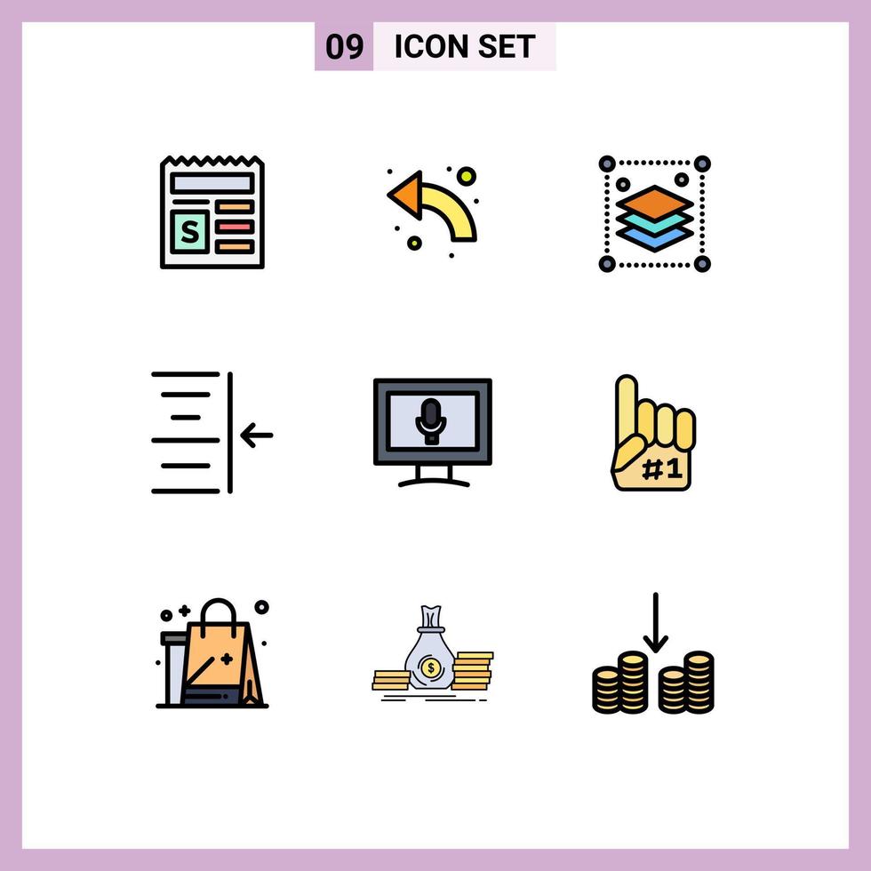 Satz von 9 Vektor-Fülllinien-Flachfarben auf Raster für Bildschirmtext oben rechts verschiedene editierbare Vektordesign-Elemente vektor