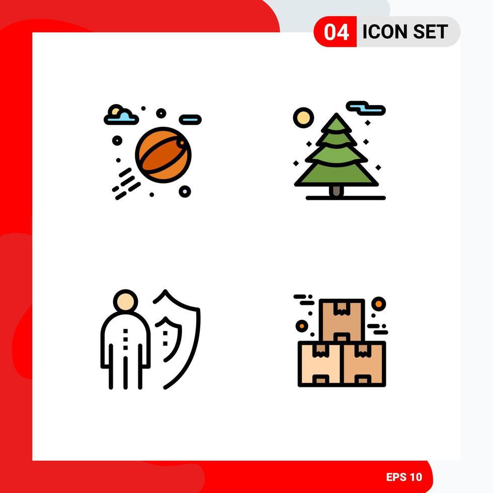 4 kreativ ikoner modern tecken och symboler av strand boll person natur försäkring låda redigerbar vektor design element