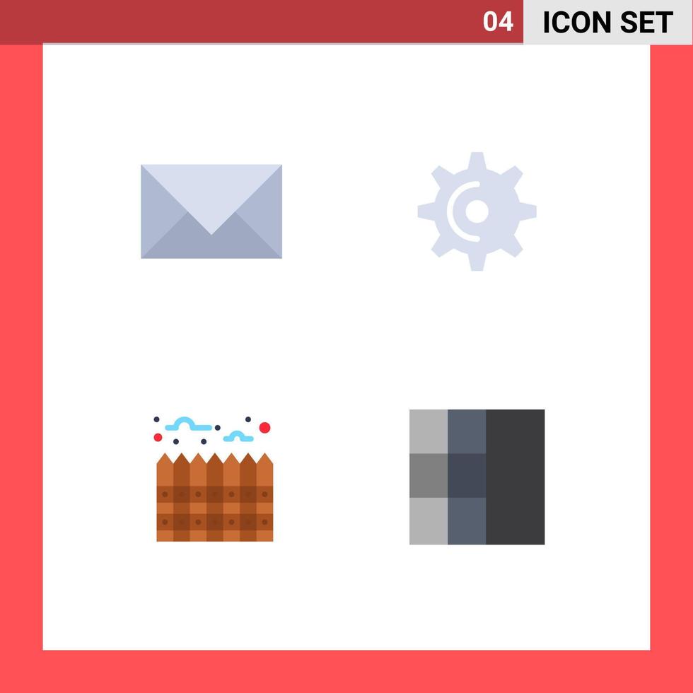 Satz von 4 Vektor-Flachsymbolen auf dem Gitter für Kommunikationsimmobilien E-Mail-Ausrüstung echte editierbare Vektordesign-Elemente vektor