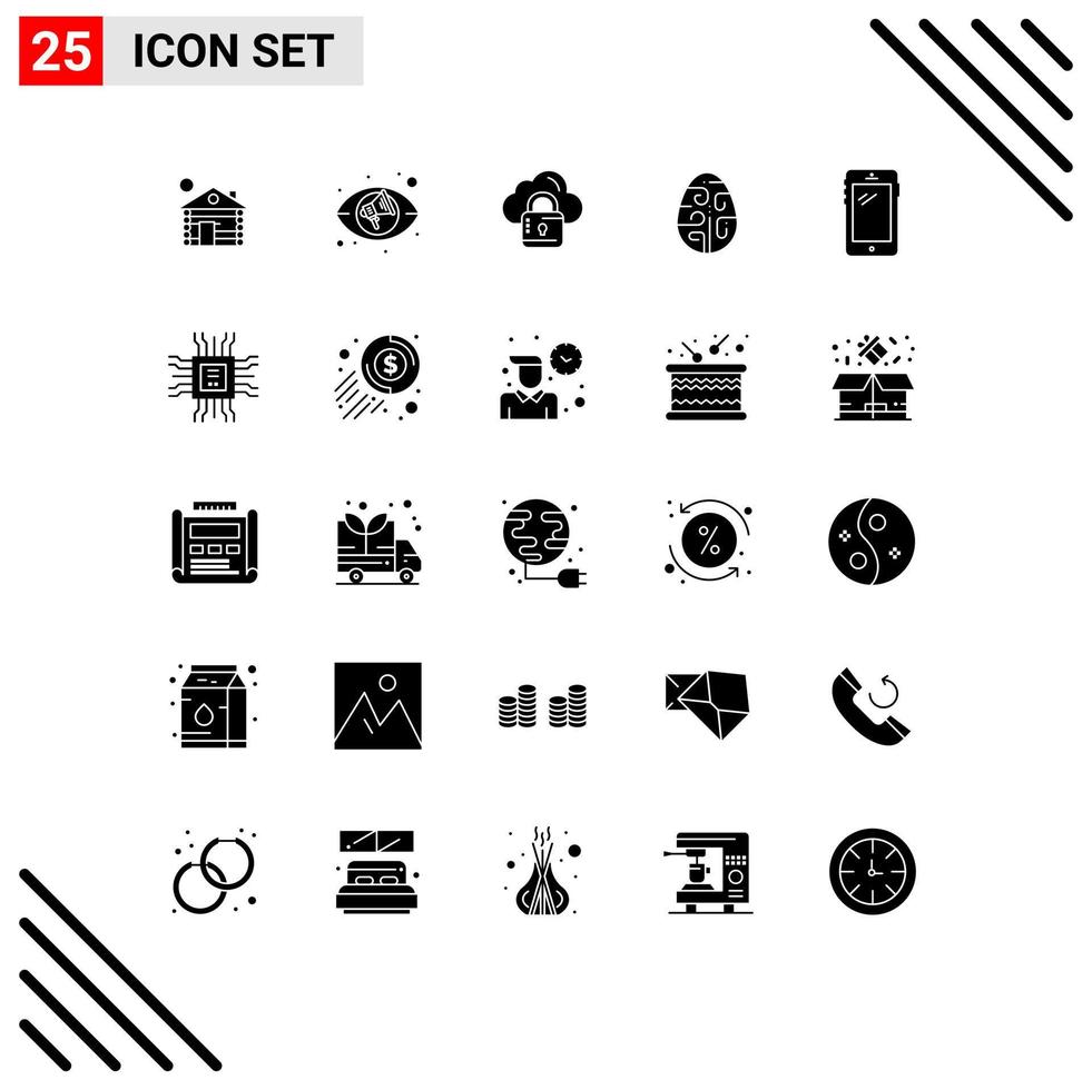 universelle Symbolsymbole Gruppe von 25 modernen soliden Glyphen von Smartphone-Urlaubsnetzwerk-Eidekoration editierbare Vektordesign-Elemente vektor