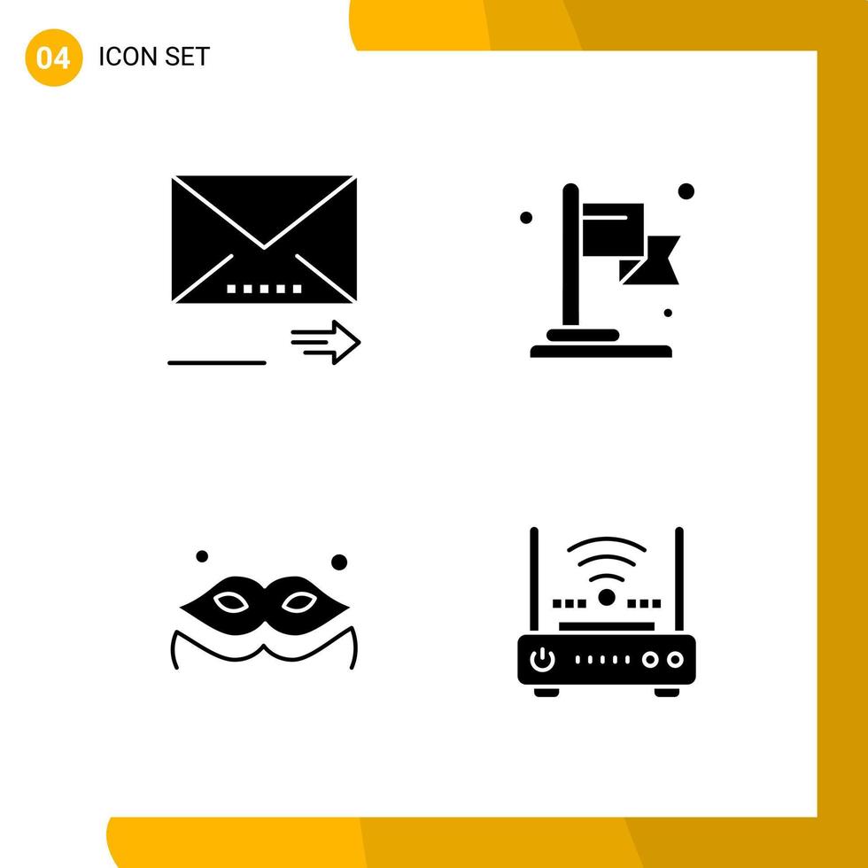 4 Icon Set Solid Style Icon Pack Glyphensymbole isoliert auf weißem Hintergrund für reaktionsschnelle Website, die kreativen schwarzen Icon-Vektorhintergrund entwirft vektor