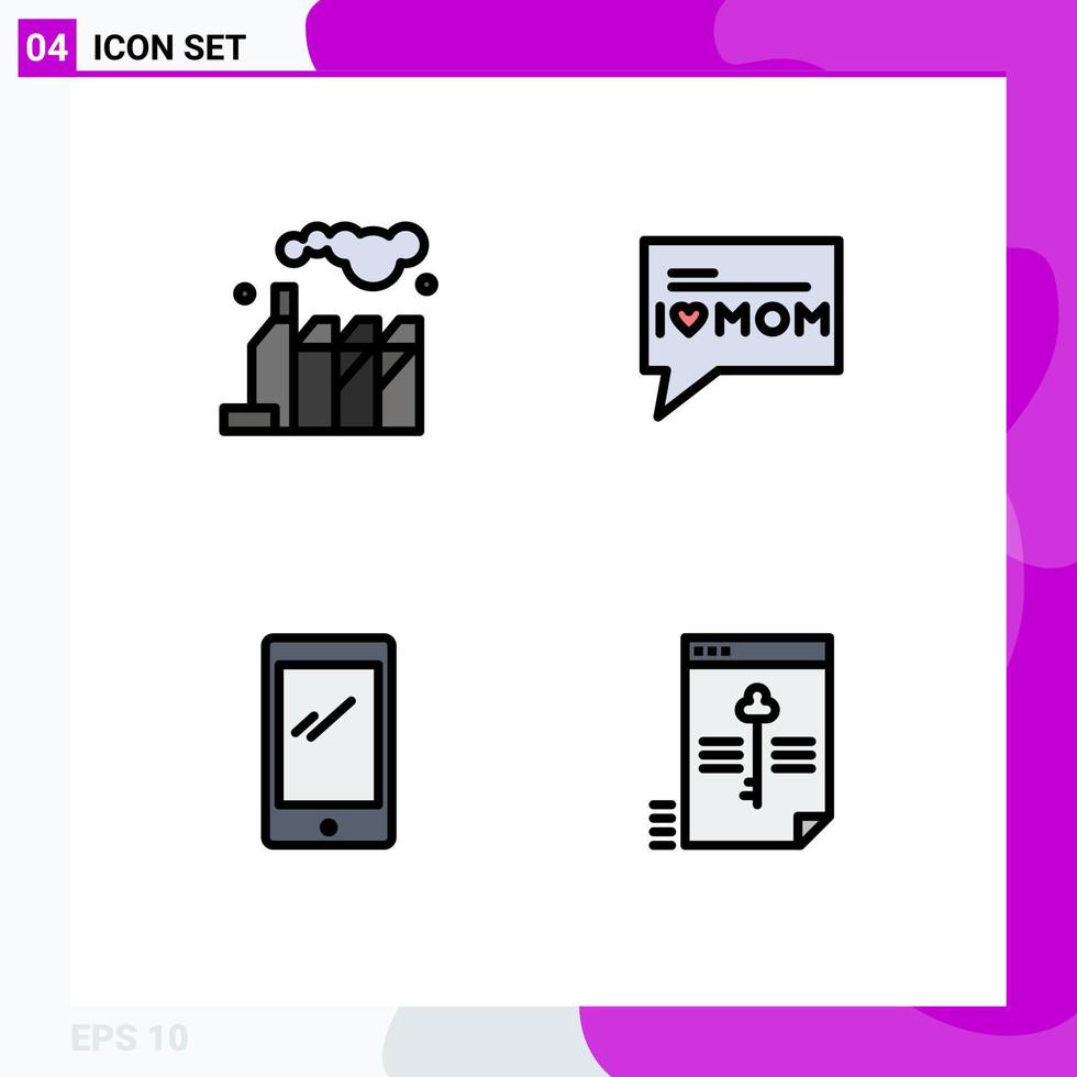 Mobile Schnittstelle Filledline flacher Farbsatz von 4 Piktogrammen von Energie-Android-Nachrichtentelefondatei editierbare Vektordesign-Elemente vektor