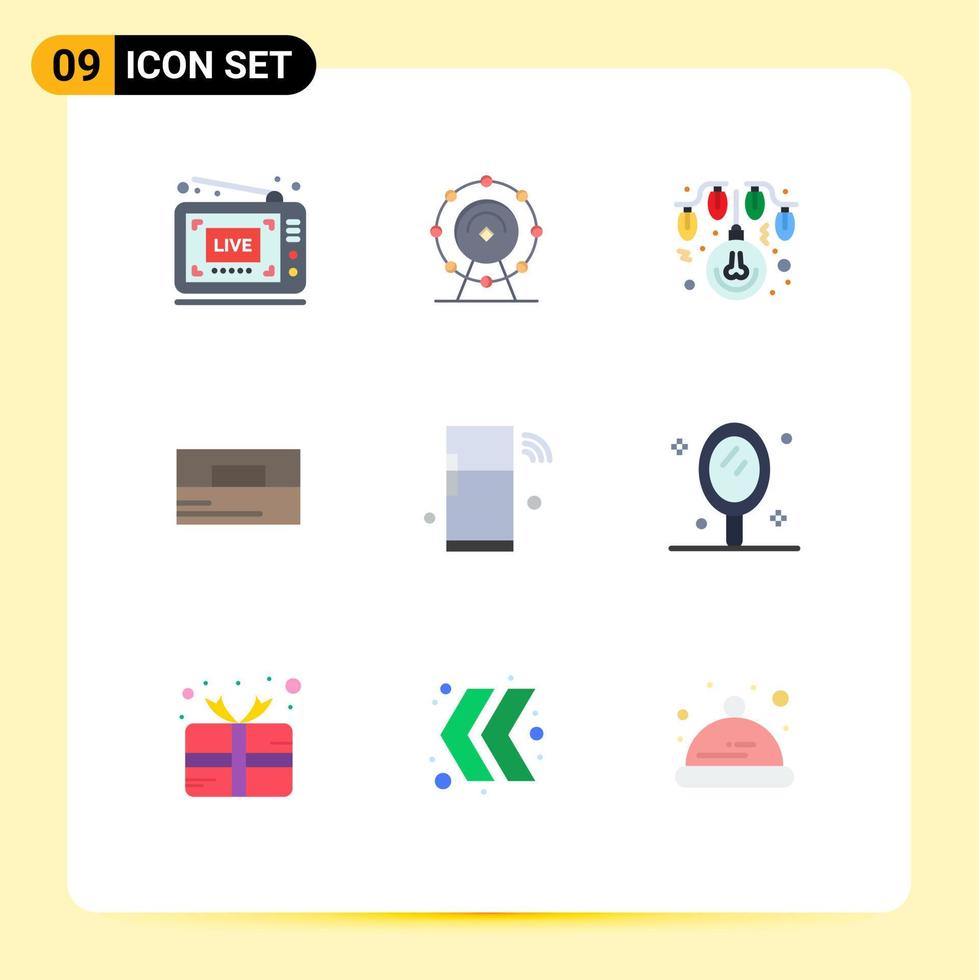 grupp av 9 platt färger tecken och symboler för iot plånbok Glödlampa man Tillbehör redigerbar vektor design element