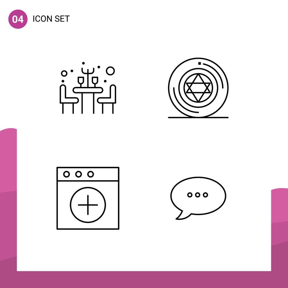 redigerbar vektor linje packa av 4 enkel fylld linje platt färger av middag ny cirkel stjärna chatt redigerbar vektor design element