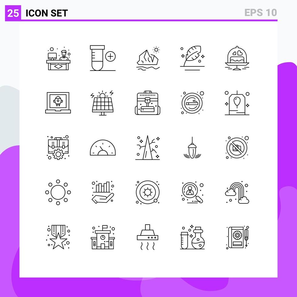 Linienpaket mit 25 universellen Symbolen für Kuchenfeder-Umgebungsstiftfeder editierbare Vektordesign-Elemente vektor