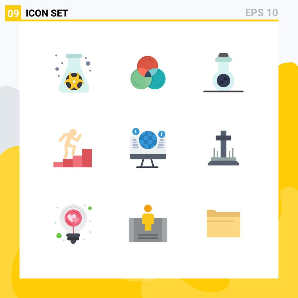 9 universell platt färger uppsättning för webb och mobil tillämpningar Facebook dator massa vapen klot tillväxt redigerbar vektor design element