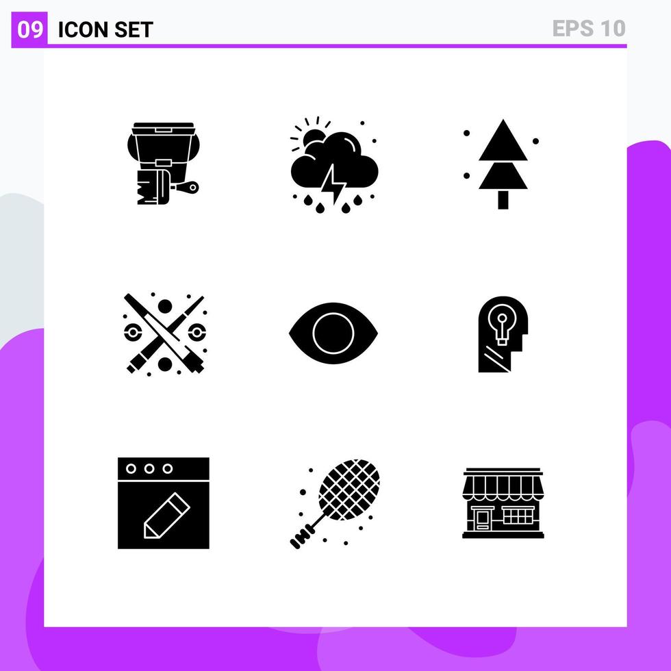 9 kreativ ikoner modern tecken och symboler av ansikte spela skog spel biljard redigerbar vektor design element