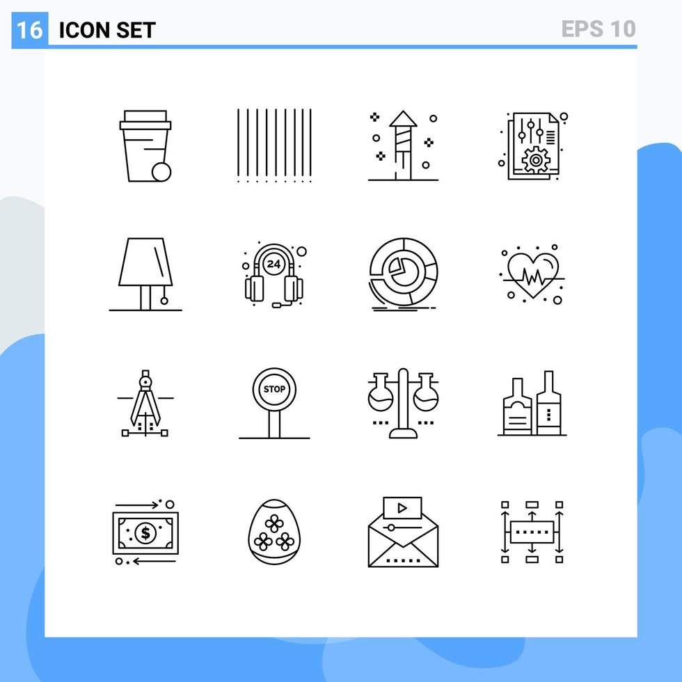 16 universell översikt tecken symboler av blixt- lampa dokumentera interiör Rapportera redigerbar vektor design element