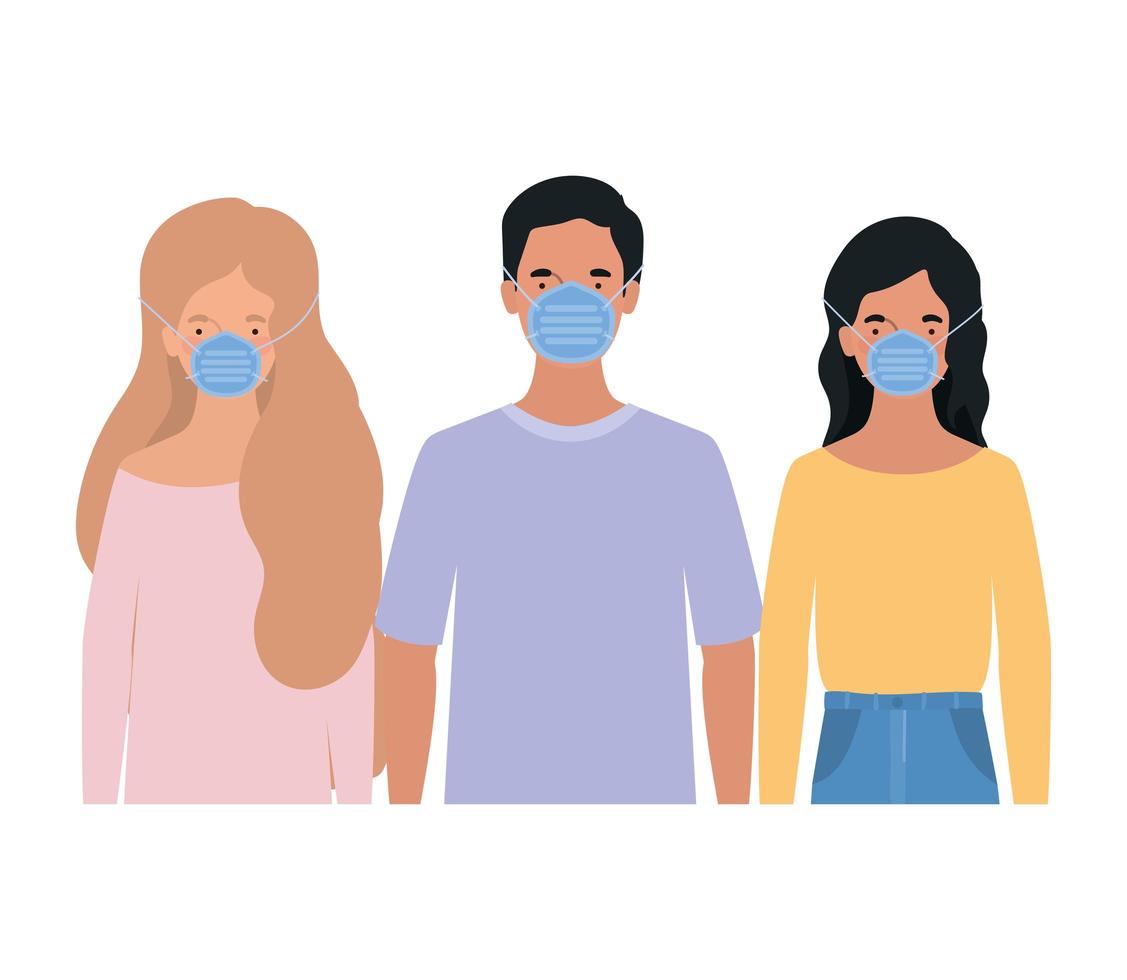 Avatar Frauen und Mann mit medizinischen Masken Design vektor