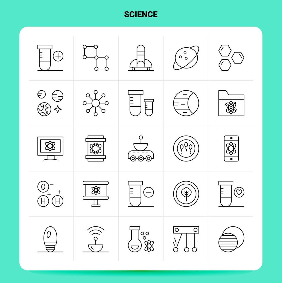 Umriss 25 Wissenschaft Icon Set Vektor Linienstil Design schwarze Icons Set lineare Piktogramm Pack Web und mobile Geschäftsideen Design Vektor Illustration