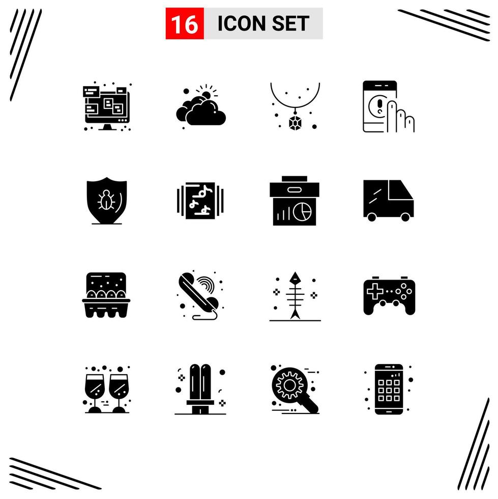 Mobile Schnittstelle solider Glyph-Satz von 16 Piktogrammen von Bug-Hilfe-Zubehör Kontakt Klicken Sie auf editierbare Vektordesign-Elemente vektor