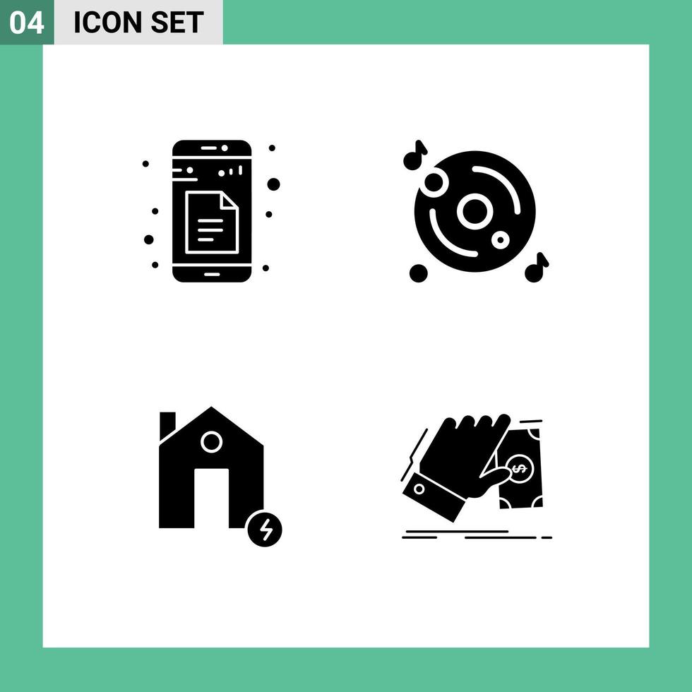 uppsättning av 4 modern ui ikoner symboler tecken för data byggnader app musik elektricitet redigerbar vektor design element