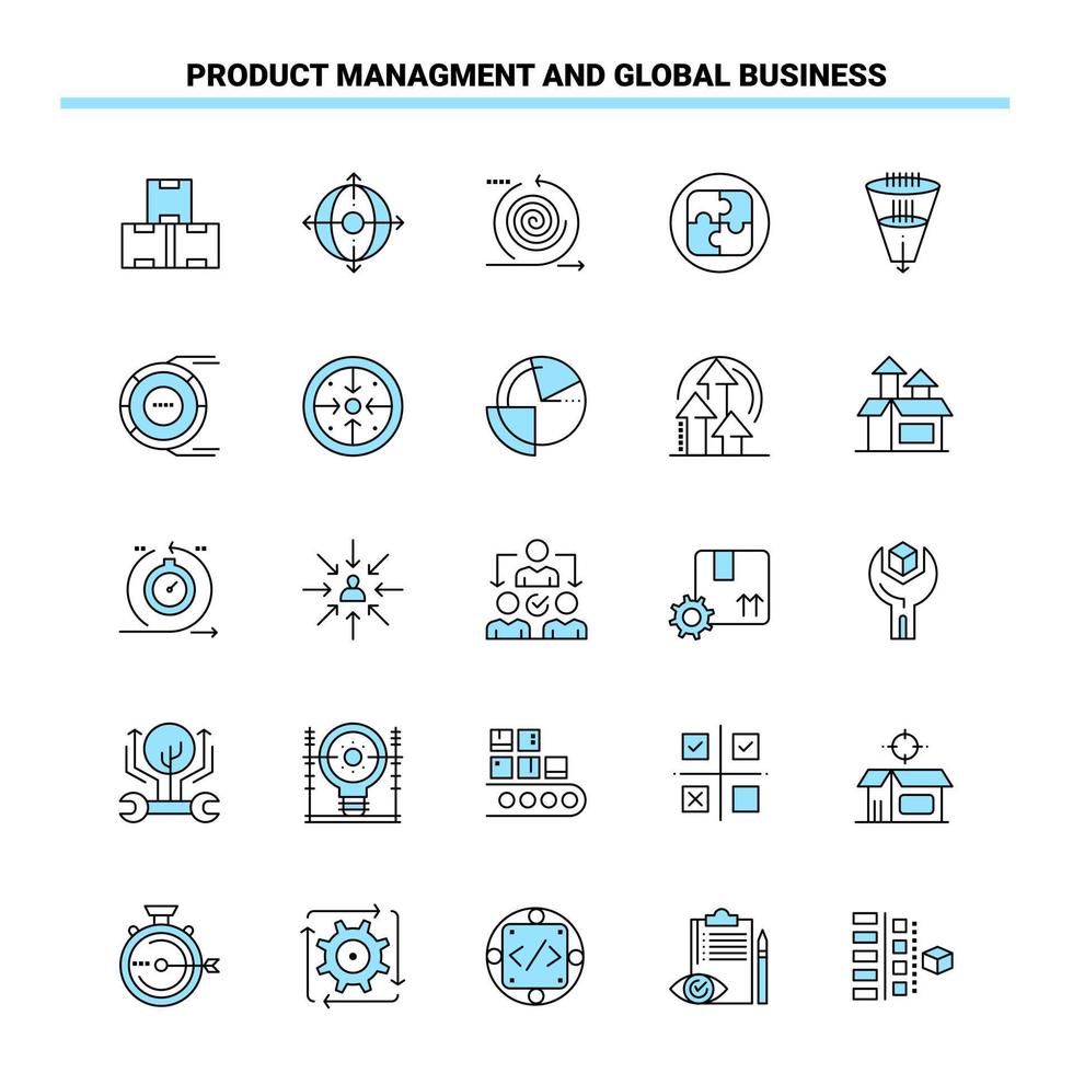 25 produkt managment och global företag svart och blå ikon uppsättning kreativ ikon design och logotyp mall kreativ svart ikon vektor bakgrund