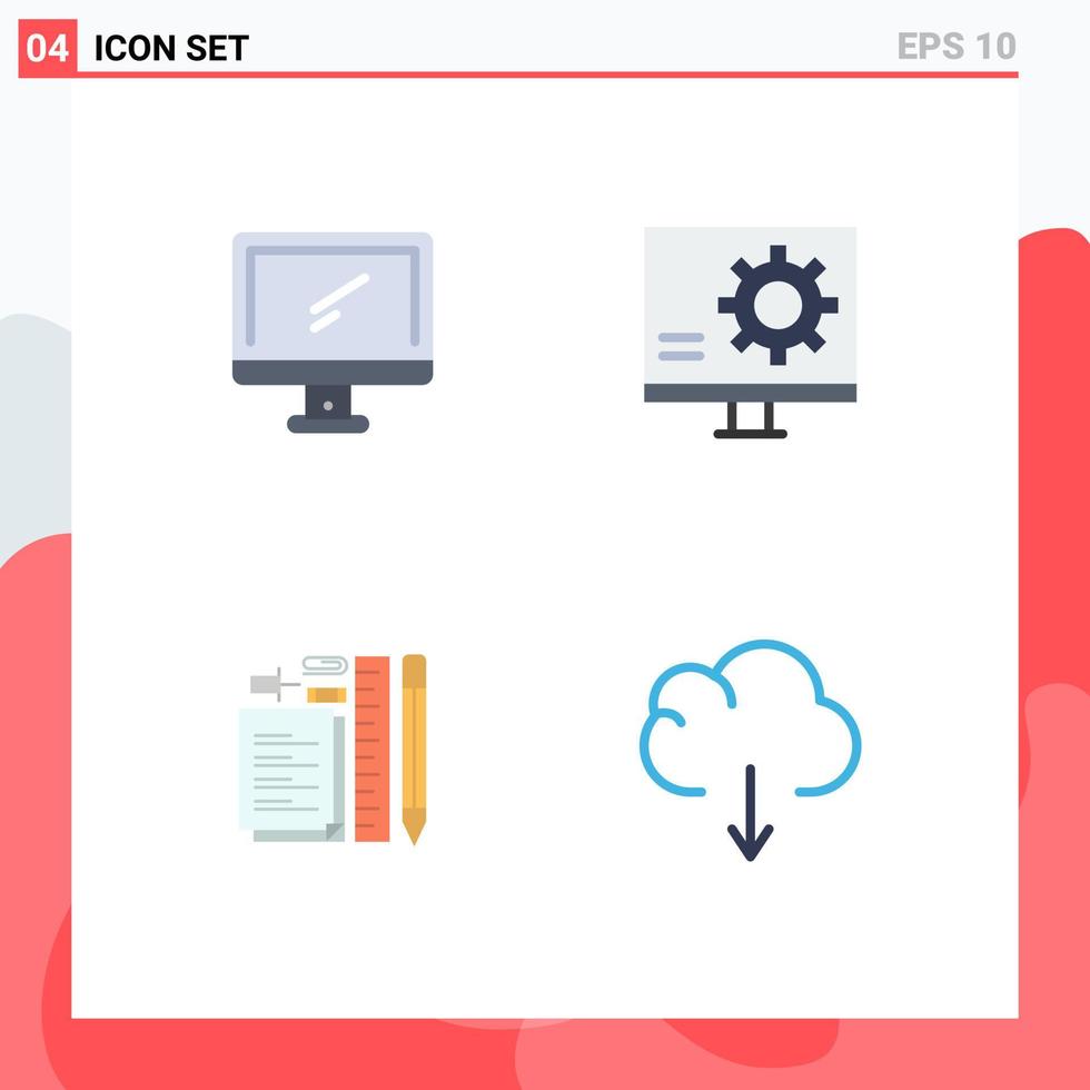 4 universelle flache Symbole für Web- und mobile Anwendungen Computer Fix imac entwickeln bearbeitbare Vektordesign-Elemente mit Bleistift vektor