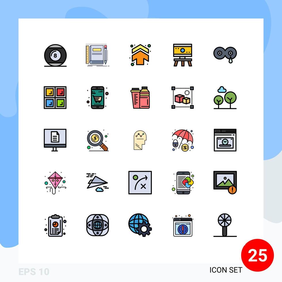 uppsättning av 25 kommersiell fylld linje platt färger packa för Plats styrelse ficka atom upp redigerbar vektor design element