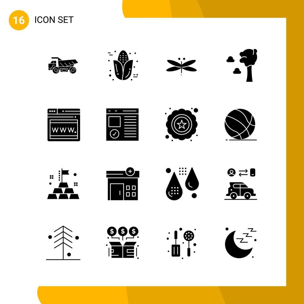 16 Icon Set Solid Style Icon Pack Glyphensymbole isoliert auf weißem Hintergrund für responsive Website, die kreativen schwarzen Icon-Vektorhintergrund entwirft vektor