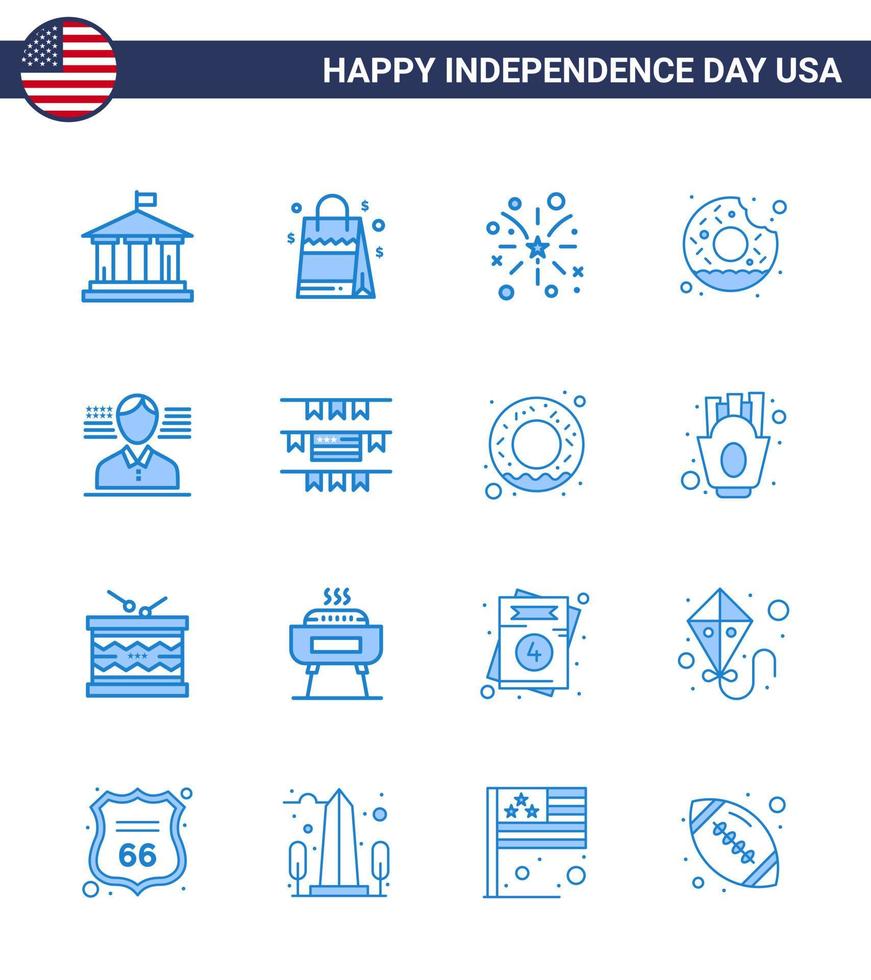 16 blå tecken för USA oberoende dag amerikan mat fyrverkeri smaskigt munk redigerbar USA dag vektor design element