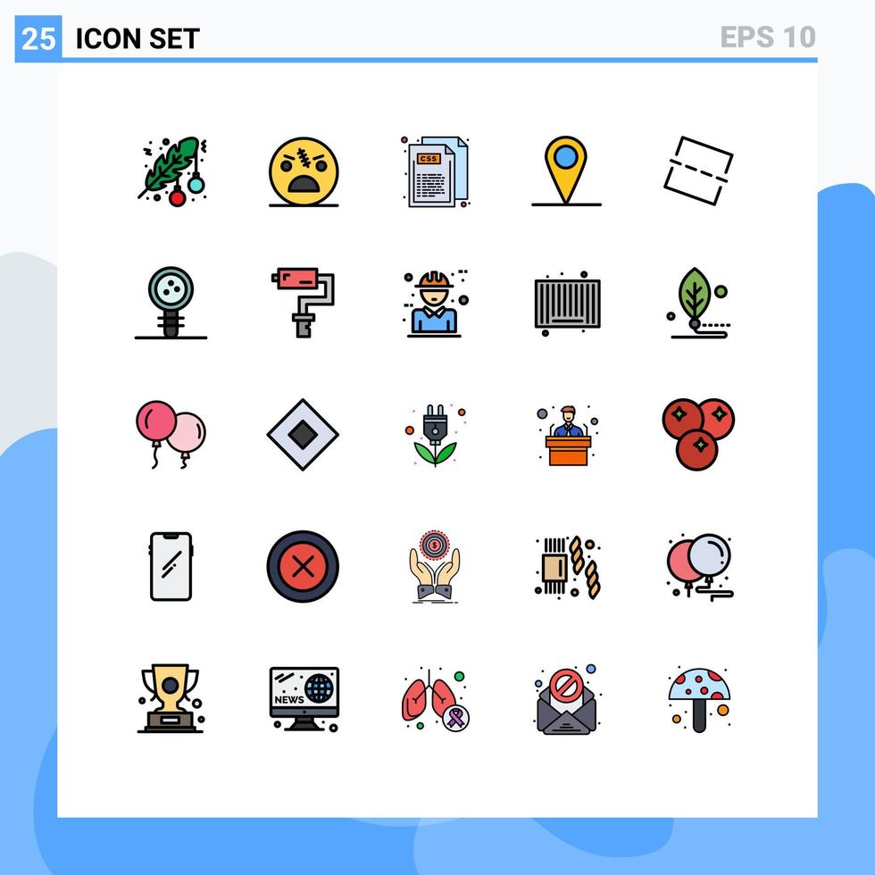 Gefüllte Linie flache Farbpackung mit 25 universellen Symbolen der Bildkarte gruseliger Standort Web-editierbare Vektordesign-Elemente vektor