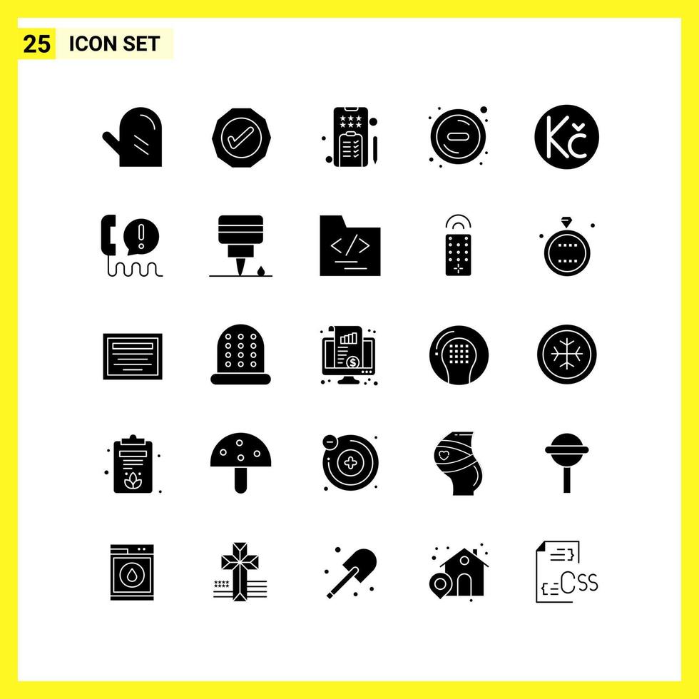 25 Symbolsatz einfache solide Symbole Glyphenzeichen auf weißem Hintergrund für Website-Design mobile Anwendungen und Printmedien kreativer schwarzer Symbolvektorhintergrund vektor