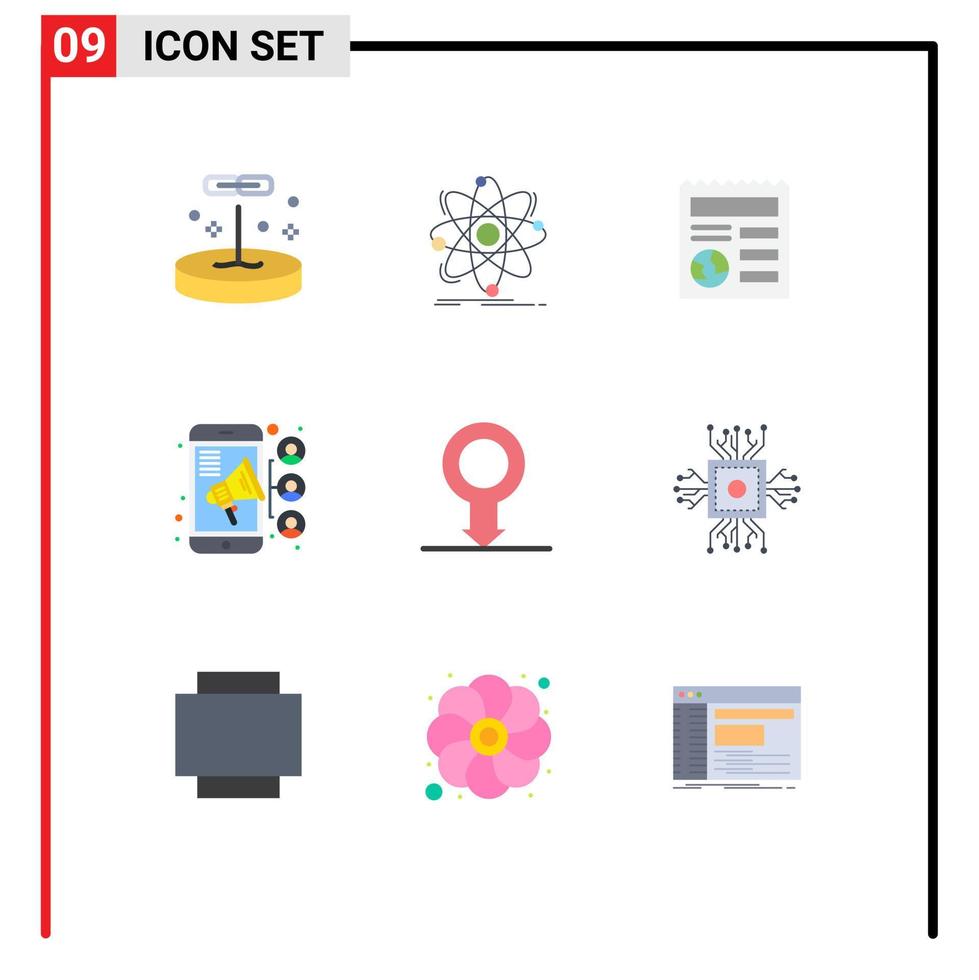 Packung mit 9 modernen flachen Farbzeichen und Symbolen für Web-Printmedien wie menschliche Teamarbeit Nuklearteam ui editierbare Vektordesign-Elemente vektor