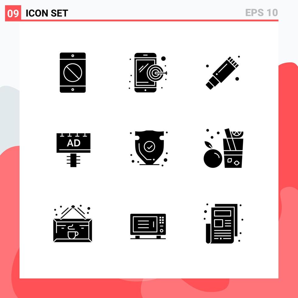 uppsättning av 9 modern ui ikoner symboler tecken för skydda skylt ta bort reklam ad redigerbar vektor design element