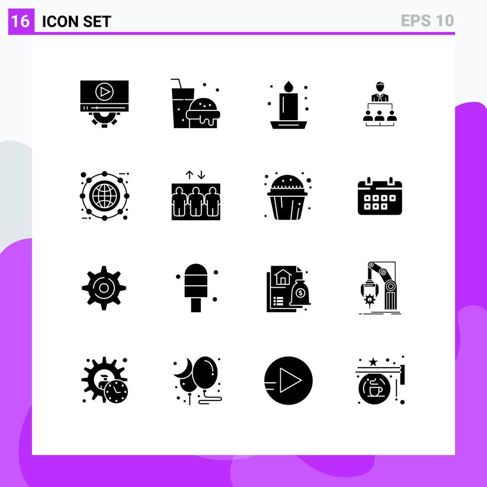 packa av 16 kreativ fast glyfer av klot ledarskap levande ljus mänsklig organisation redigerbar vektor design element