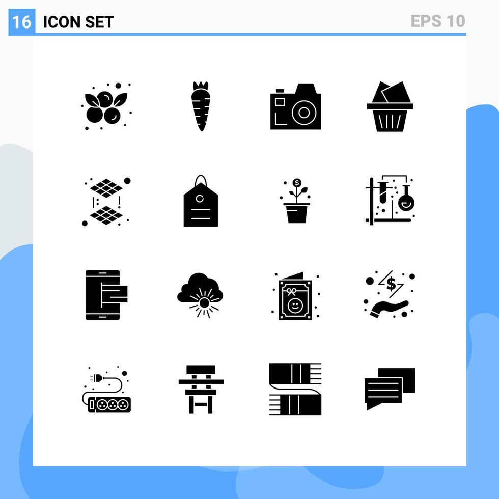 Gruppe von 16 soliden Glyphenzeichen und Symbolen für Geldschicht-Kommunikationsdruckbox editierbare Vektordesign-Elemente vektor