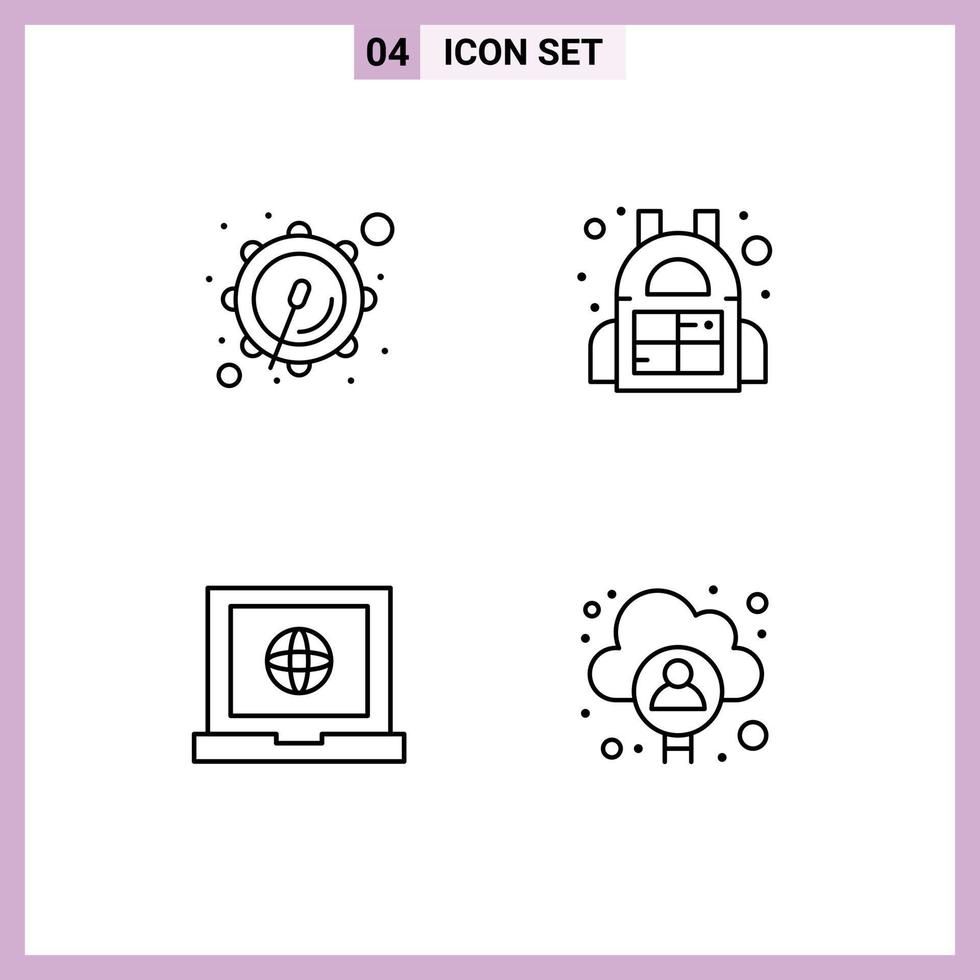 Stock Vector Icon Pack mit 4 Zeilenzeichen und Symbolen für Corps Account Bag Globe Man editierbare Vektordesign-Elemente