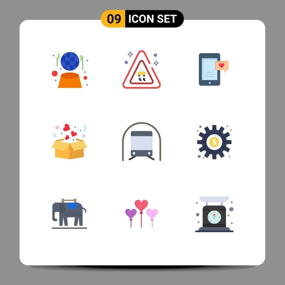 grupp av 9 platt färger tecken och symboler för transport metro chatt kärlek leverans redigerbar vektor design element