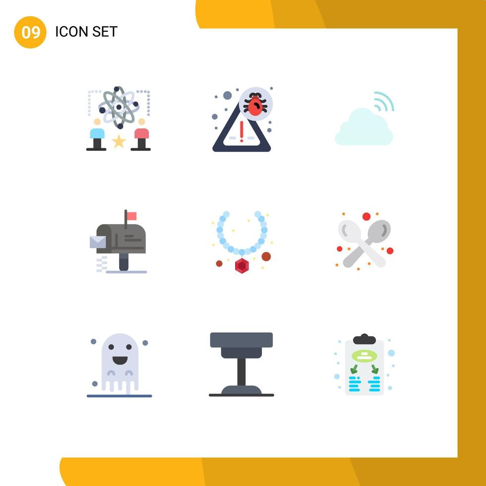 Gruppe von 9 modernen flachen Farben für bearbeitbare Vektordesign-Elemente für Jewel Mailbox Cloud Mail Wetter vektor