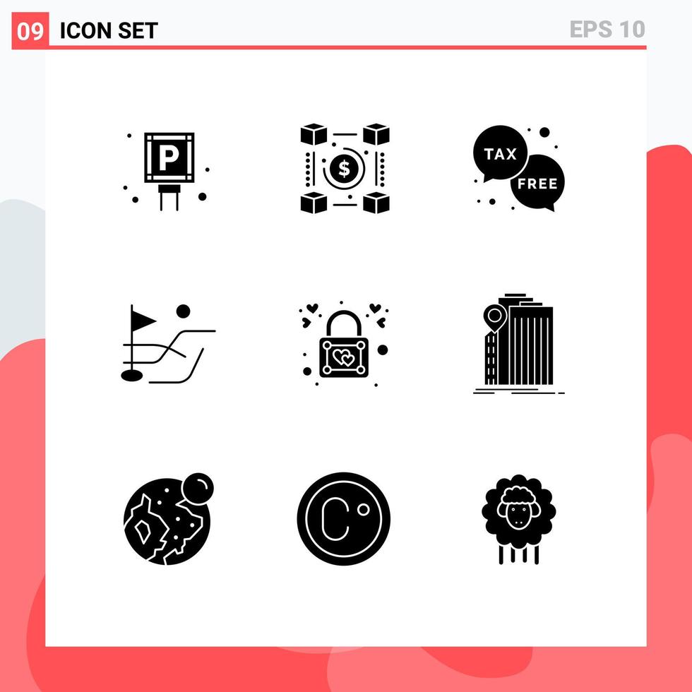 uppsättning av 9 modern ui ikoner symboler tecken för hjärta fält betalningar boll pengar redigerbar vektor design element