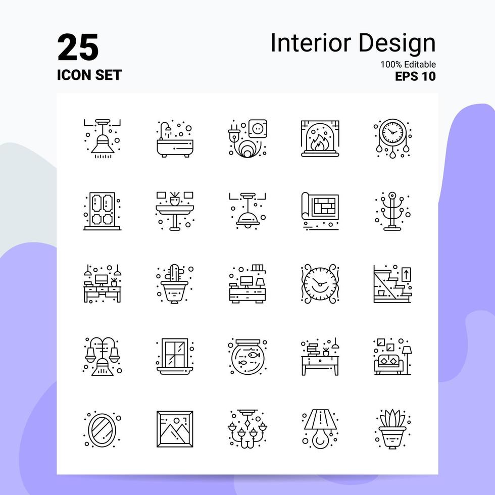 25 Innenarchitektur-Icon-Set 100 bearbeitbare Eps 10-Dateien Business-Logo-Konzept-Ideen-Line-Icon-Design vektor