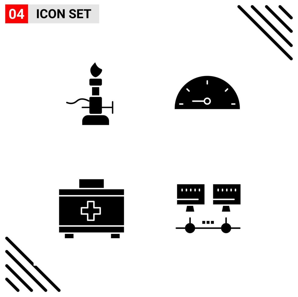 Pixel perfekter Satz von 4 soliden Symbolen Glyphen-Icon-Set für Website-Design und mobile Anwendungen Schnittstelle kreativer schwarzer Icon-Vektor-Hintergrund vektor