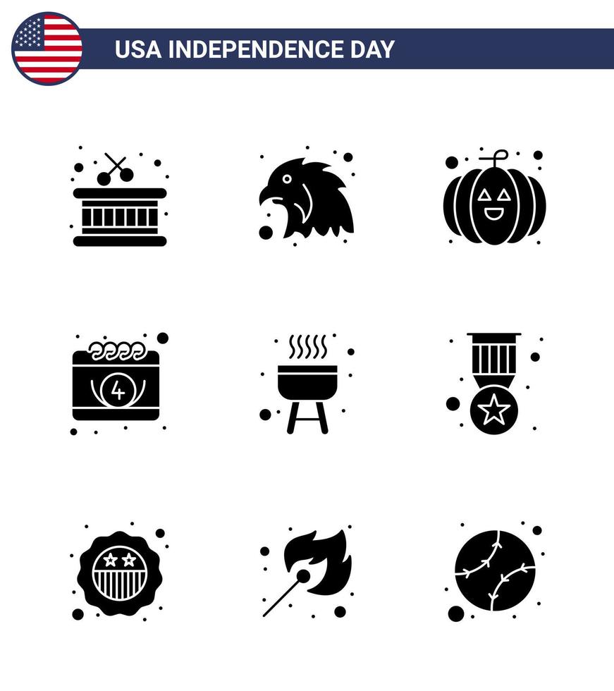 modern uppsättning av 9 fast glyfer och symboler på USA oberoende dag sådan som bricka laga mat festival bbq dag redigerbar USA dag vektor design element