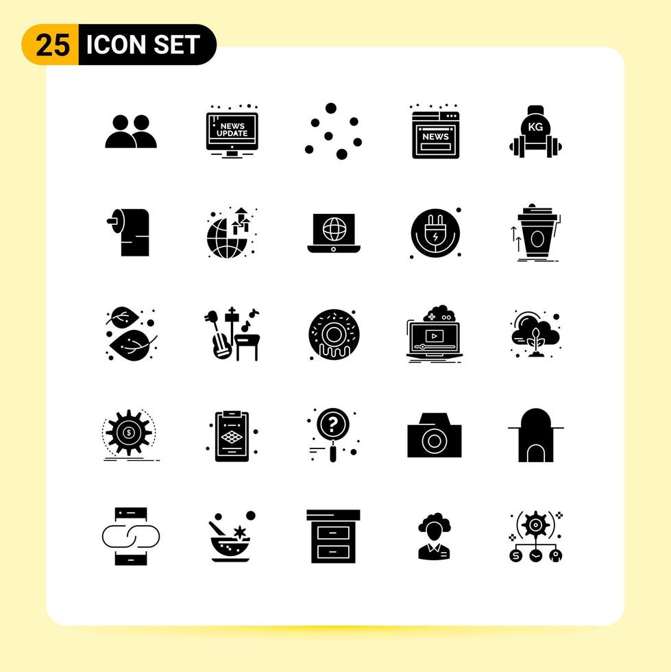 editierbares Vektorlinienpaket mit 25 einfachen soliden Glyphen von Hantel-Web-Update-Online-Artikeln editierbare Vektordesign-Elemente vektor
