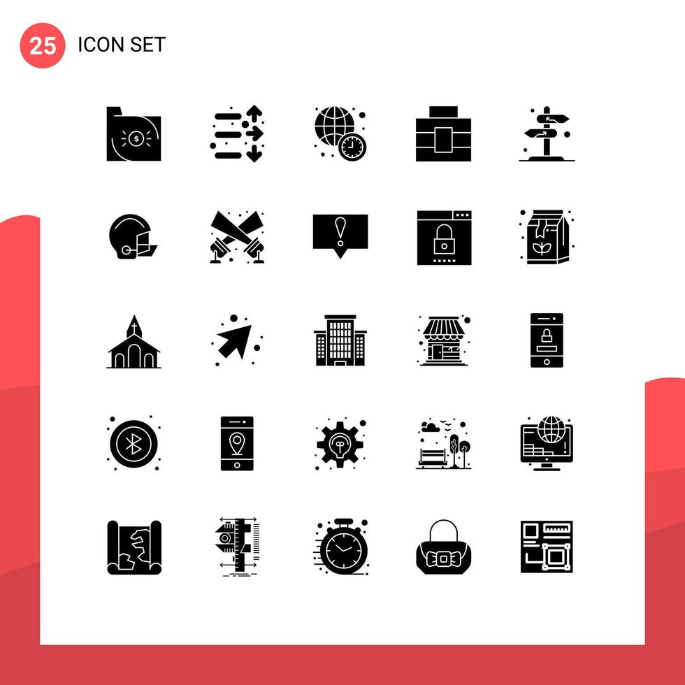 25 solides Glyphenpaket der Benutzeroberfläche mit modernen Zeichen und Symbolen für Richtungswerkzeuge Stock Toolbox World News editierbare Vektordesign-Elemente vektor