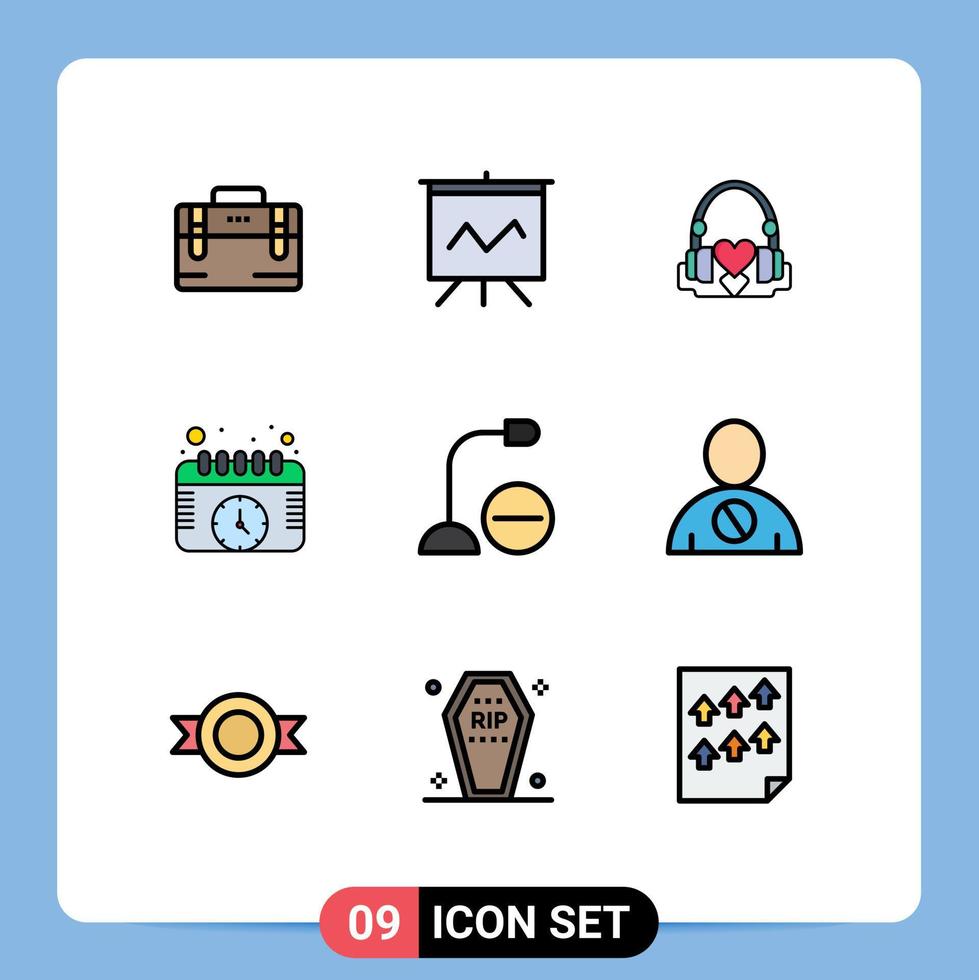 grupp av 9 modern fylld linje platt färger uppsättning för enheter Kolla på hjärtan schema kalender redigerbar vektor design element
