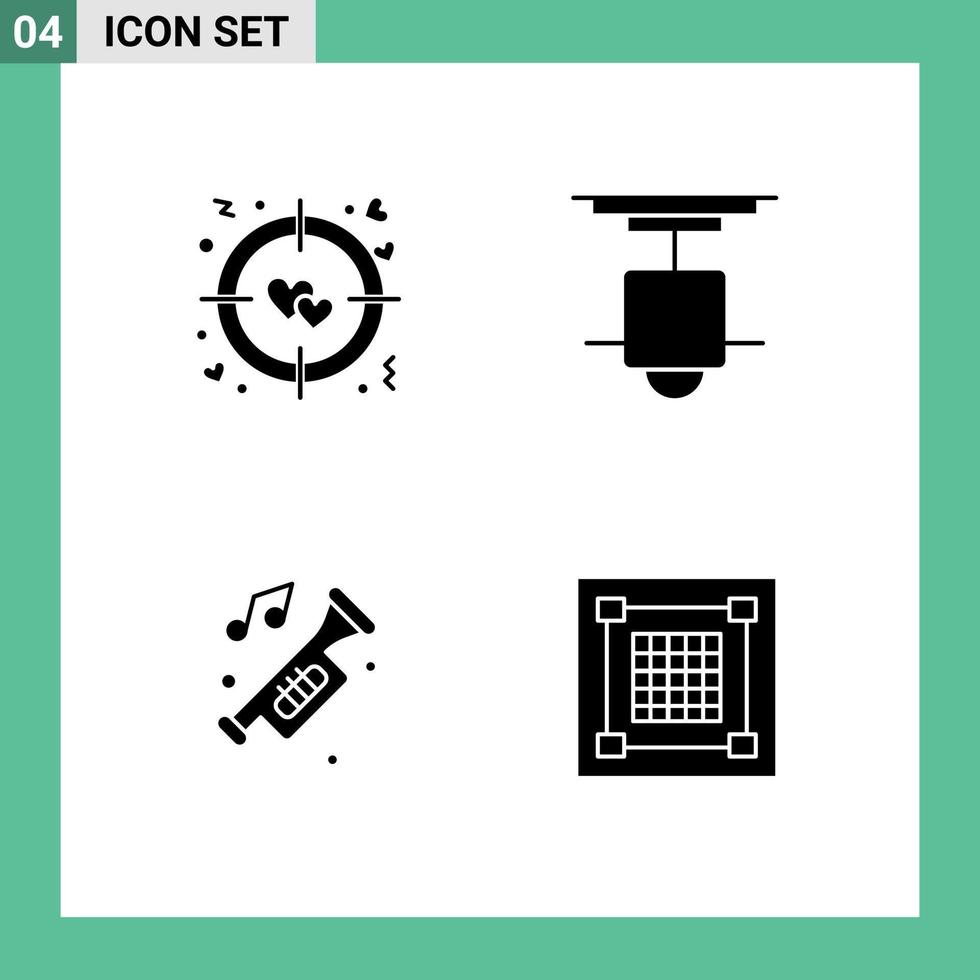 Packung mit 4 kreativen soliden Glyphen von Herzautodekor-Lampenrauschen editierbare Vektordesign-Elemente vektor