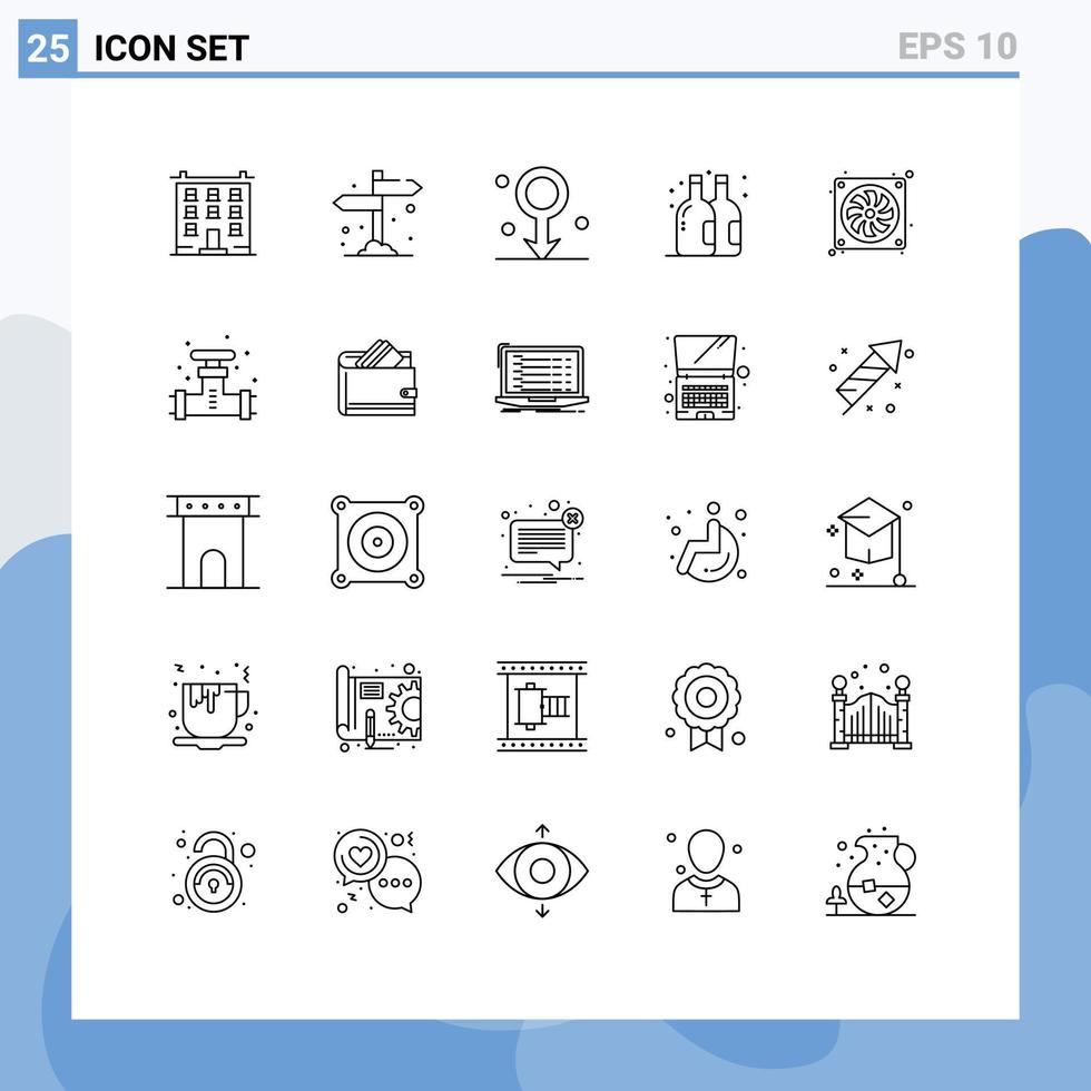 moderner satz von 25 linien und symbolen wie computer sommer holzflasche medizinische editierbare vektordesignelemente vektor