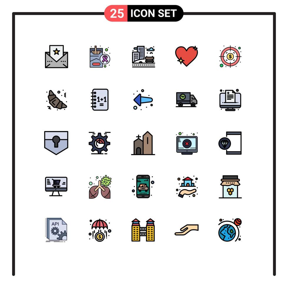 Aktienvektor-Icon-Pack mit 25 Zeilenzeichen und Symbolen für Investitionsbericht Leben Lieblingsliebe editierbare Vektordesign-Elemente vektor