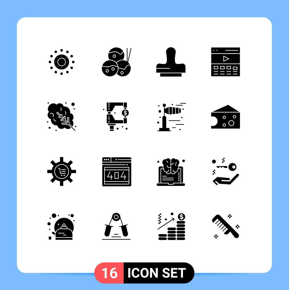 fast glyf packa av 16 universell symboler av mat löv Tryck användare hjälte redigerbar vektor design element