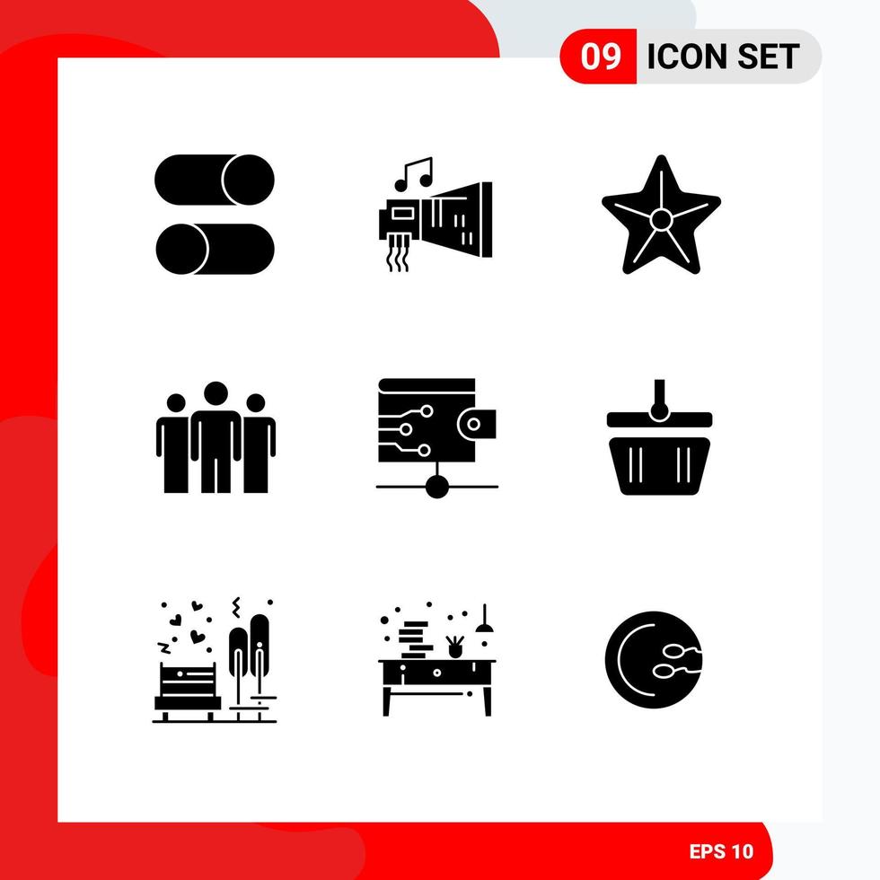 9 universelle solide Glyphenzeichen Symbole von editierbaren Vektordesignelementen für Corporate Coach Hardware Business Star vektor