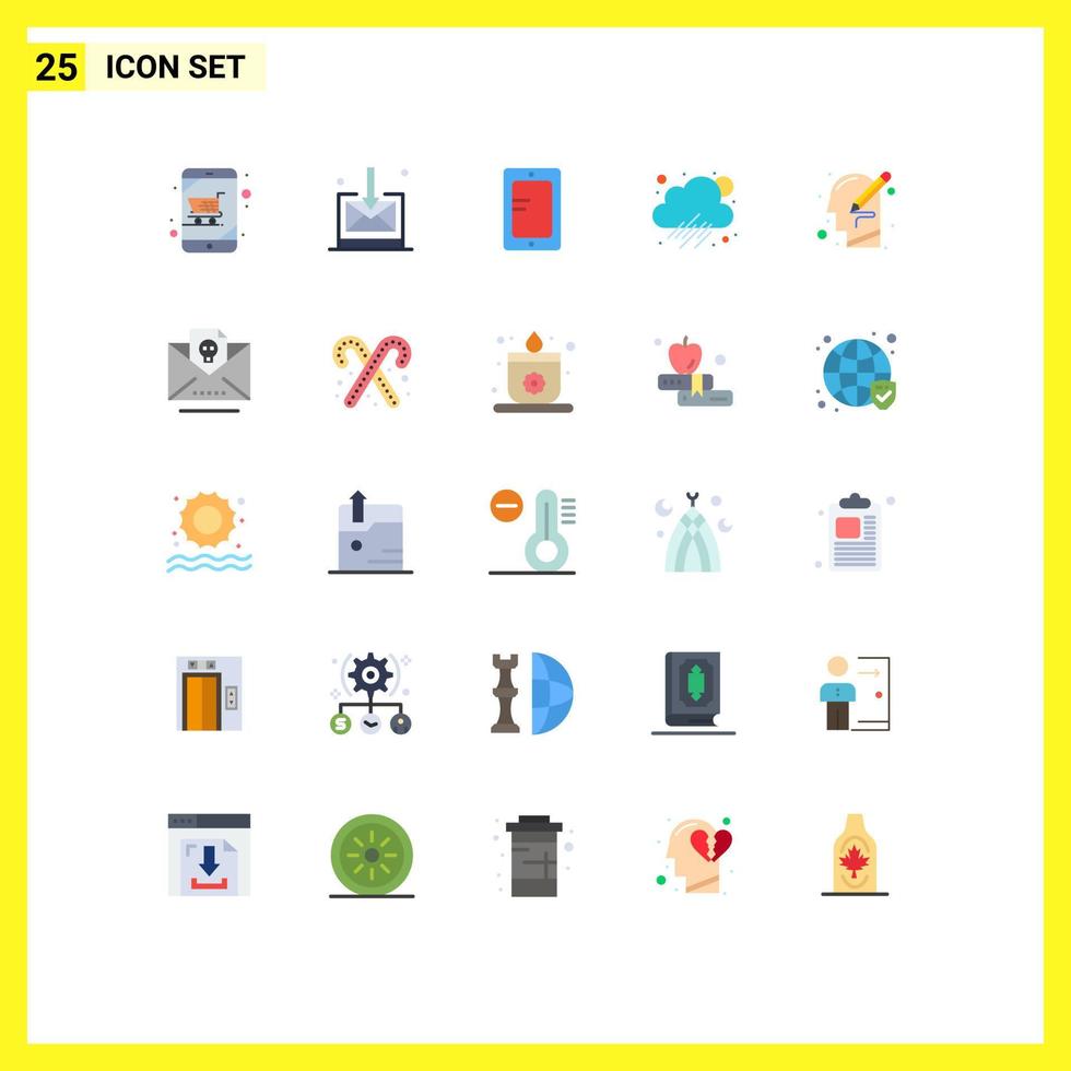 uppsättning av 25 modern ui ikoner symboler tecken för tänkande mänsklig uppkopplad huvud regnig redigerbar vektor design element