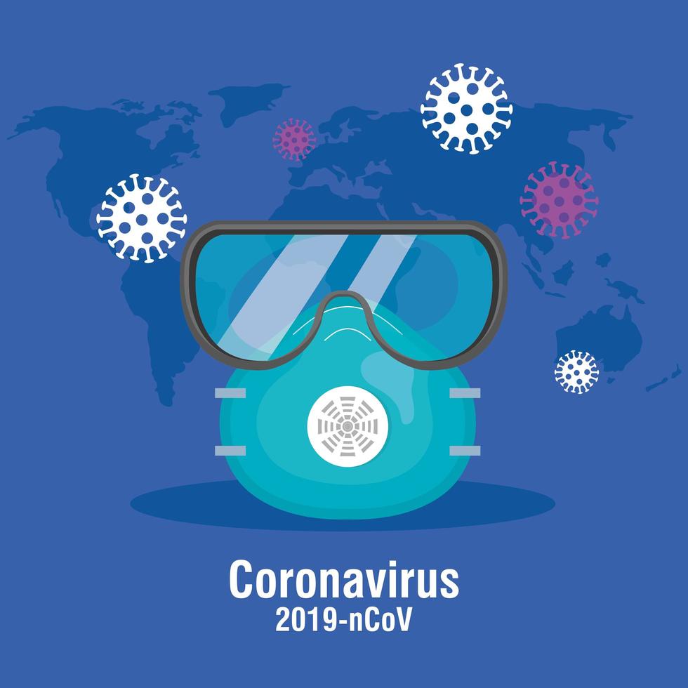 Coronavirus-Präventionsbanner mit Schutzbrille und Gesichtsmaske vektor