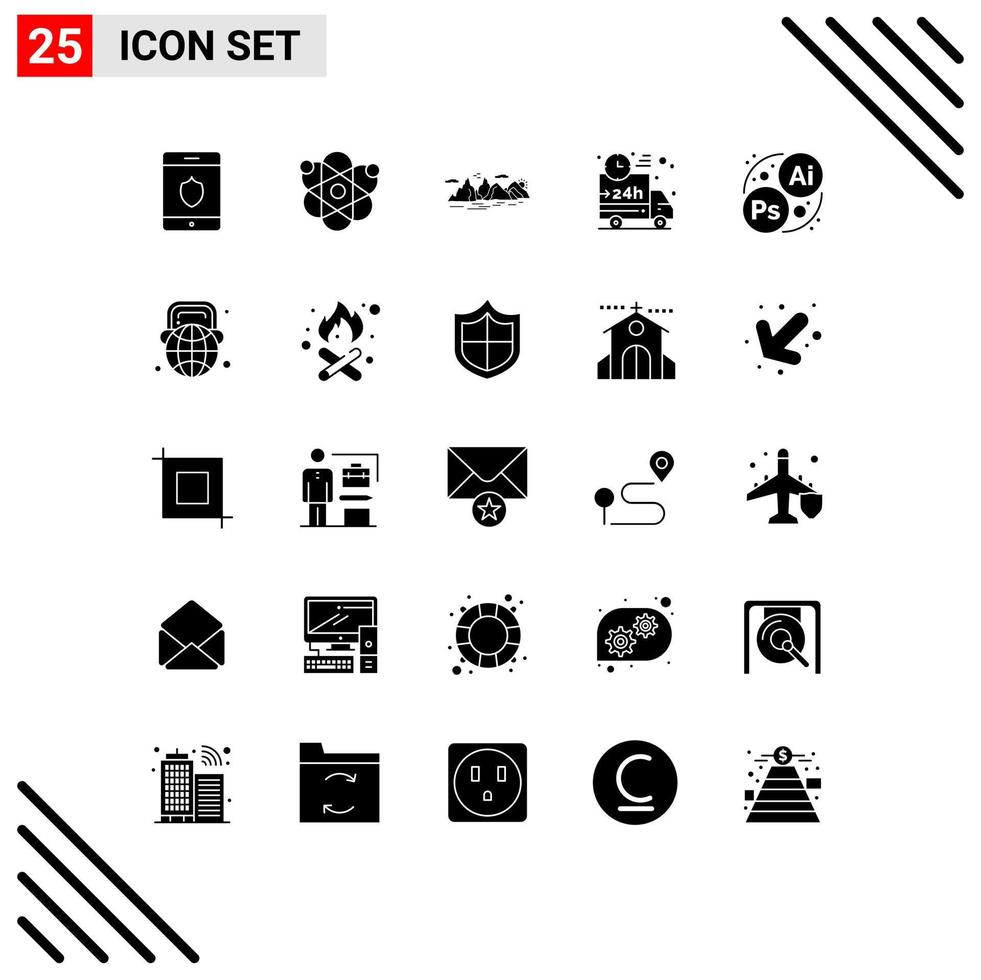 25 universell fast glyf tecken symboler av branding frakt kulle lastbil bil redigerbar vektor design element